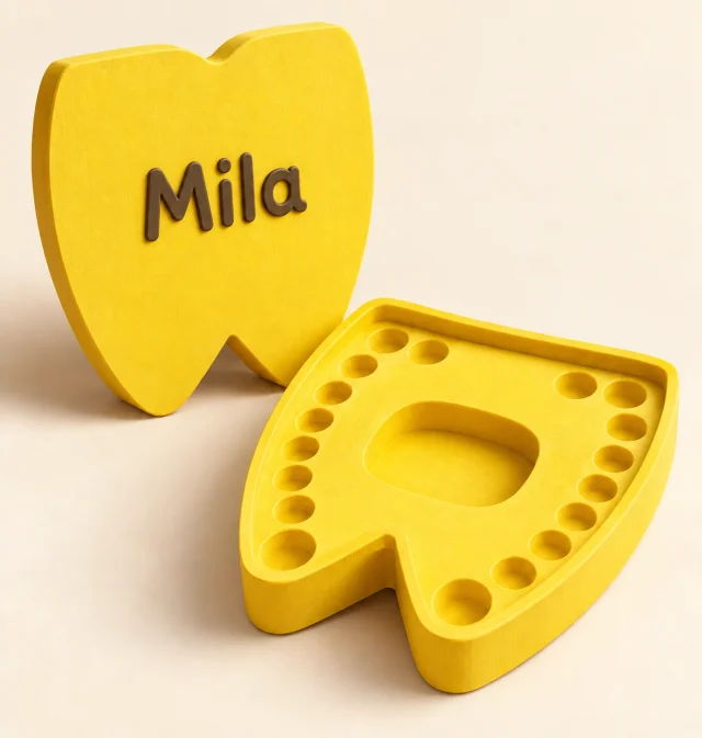 Personalisierte Milchzahndose in Zahnform