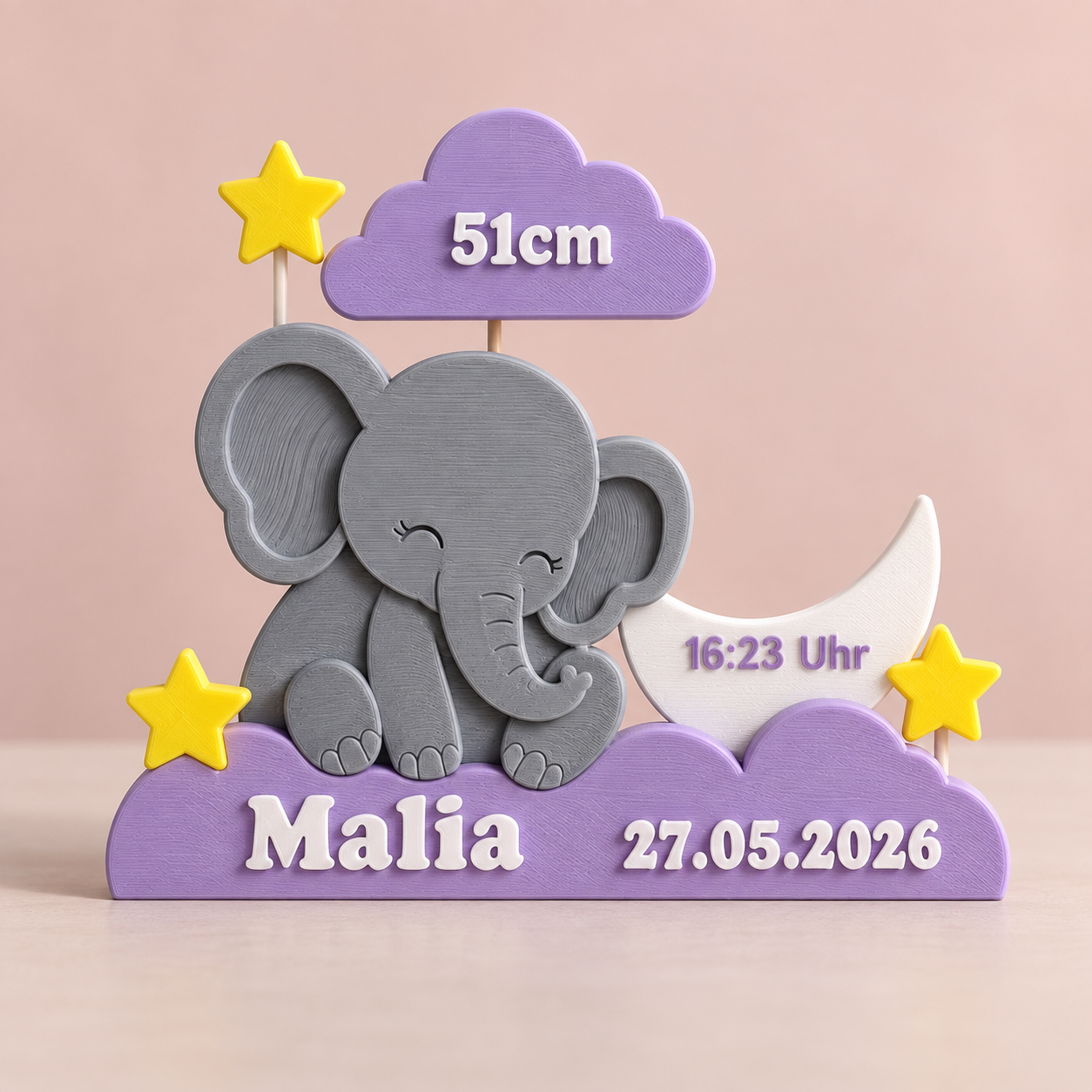 Geburtsaufsteller mit Elefant