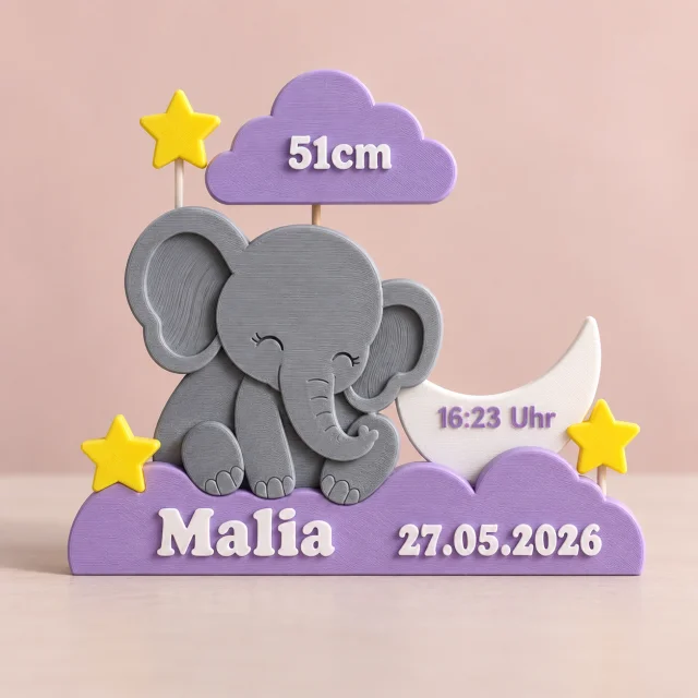 Geburtsaufsteller mit Elefant