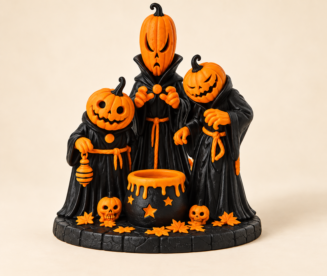 Halloween-Kürbis-Trio mit Kessel