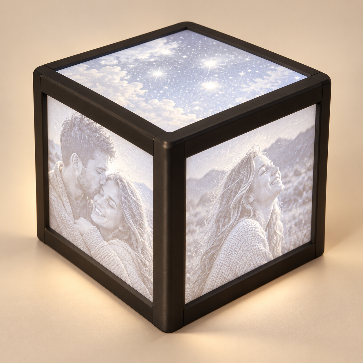 Lithophan-Würfel mit eigenen Fotos und Beleuchtung