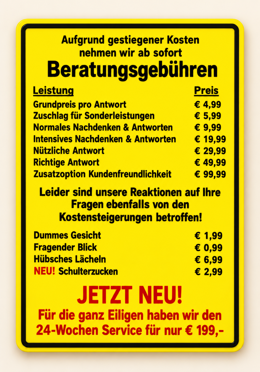 Scherzschild Beratungsgebühren – 200 × 140 mm