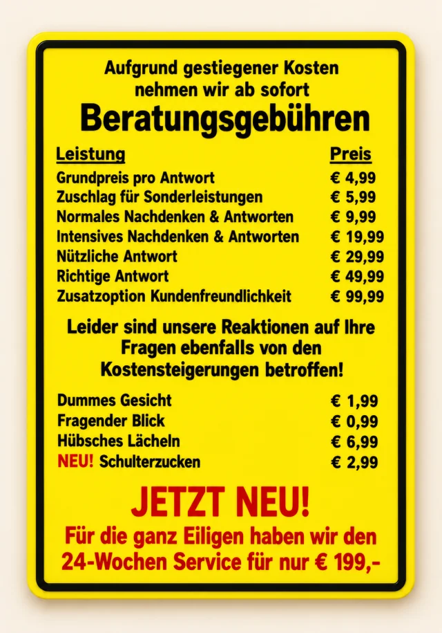 Scherzschild Beratungsgebühren – 200 × 140 mm