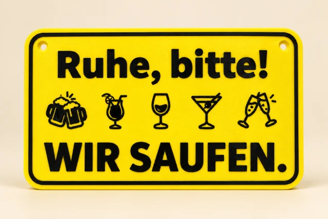 Schild Ruhe, bitte! Wir saufen.